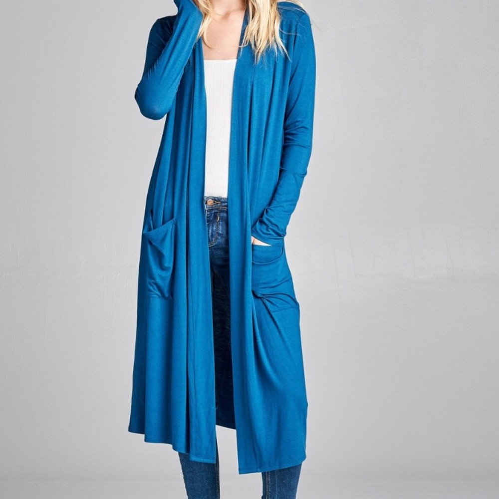 Long Blue Cardigan with Pockets